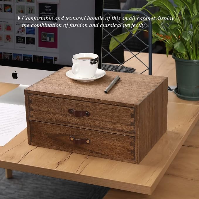 DDYURI Wood 2 Drawer Desktop Organizer Cabinet - Desk Storage Box for Kitchen Counter, Dresser Tabletop - Wooden File Organizer Printer Machine Stand for Office Accessories Chest Dark (FAX2C-DK) - Image 4