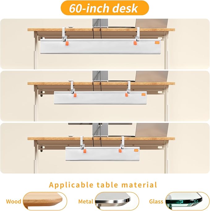 Under Desk Cable Management Tray No Drill,36Inch Cable Management,White | Clamp and Screw Mount Cable Management Tray, Extra Large Capacity Desk Cable Management, Fabric Wire Management for Office - Image 5