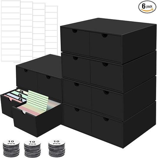 6 Packs Index Cards Box,3x5 Index Card Holder with Lid,2-Compartment Black Index Card Storage Organizer for 3'x5' Note Cards, Recipe Cards, Flashcards Office Organization by aopule