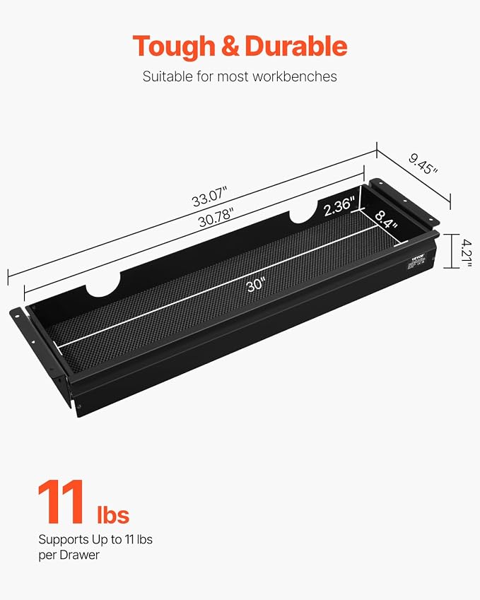 VEVOR Under Desk Drawer Slide Out, 33inch Under Desk Mounted Pull-out Drawer Attachment, Hidden Under Counter Drawers for office Home Sit Stand Workstation, Black - Image 2