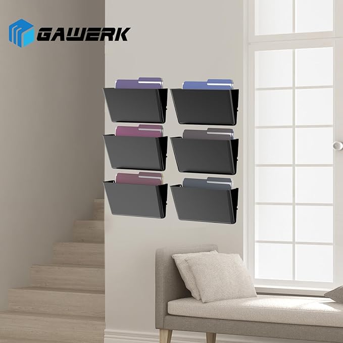 Gawerk Clear Acrylic Single Pocket, Plastic Hanging Wall Mount File Holder for Office Home (Black, 2 Pack) - Image 6