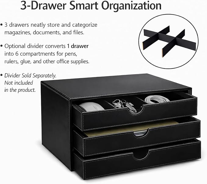 UnionBasic Document Organizer, 3-Drawer File Cabinet Document Storage Box, Office Desktop Filing Organizer, Black - Image 4