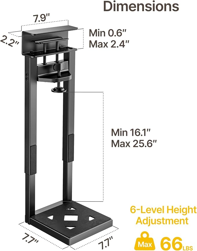 monTEK Clamp-On Under Desk PC Mount, 16.1-25.6", 66 lbs, Black | No-drill CPU holder, ventilated steel frame, adjustable fit and clamp-on installation for standing desks and home offices - Image 9
