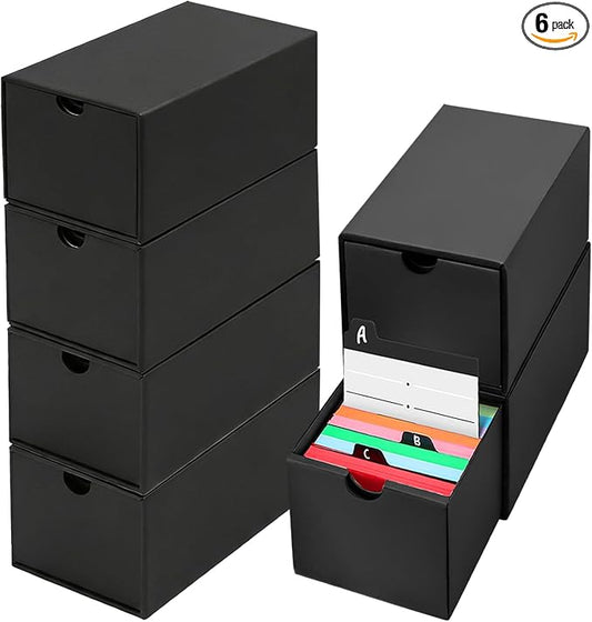 6Packs 3x5 Index Card Box,Index Card Organizer Box with Lid,Hold 6000 Cards,Black Recipe Holder for 3''x5'' Notecard Recipe Flashcard Card by aopule