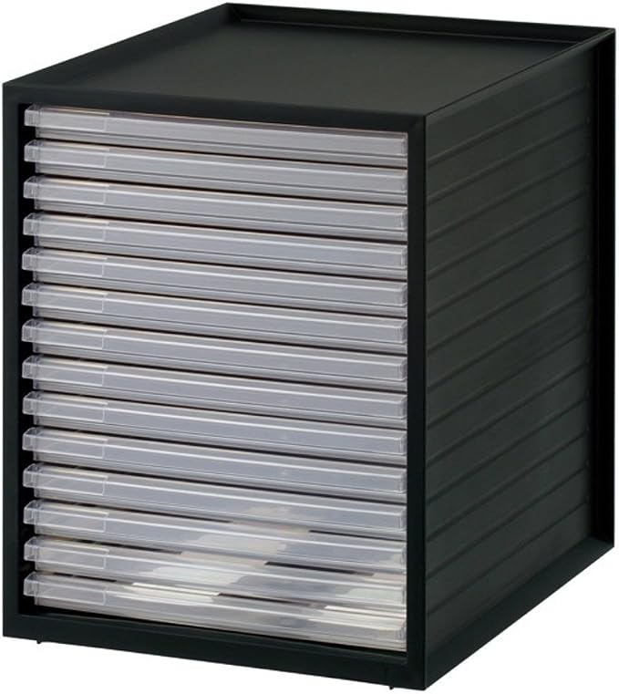Iris Ohyama LCE-14S Ultra Shallow Type 14 Tiers A4 Letter Case, Stackable Up to 3 Tiers, Index Stickers, Drawer, Office Storage, Desk, Document Case, Storage Case, Envelopes, Clear, Storage, Tabletop, by Iris+Ohyama