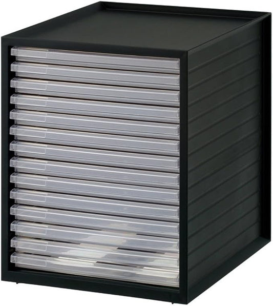 Iris Ohyama LCE-14S Ultra Shallow Type 14 Tiers A4 Letter Case, Stackable Up to 3 Tiers, Index Stickers, Drawer, Office Storage, Desk, Document Case, Storage Case, Envelopes, Clear, Storage, Tabletop, by Iris+Ohyama