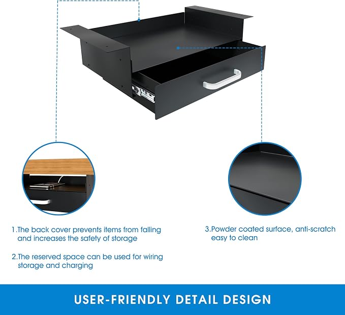 GOME Under Desk Drawer Storage with Laptop/Book/Folders Shelf, Double Layer Easy Slide-Out Undermount Drawer Organizer with Ball Sliding Track for Home Office Sit-Stand Workstation - Image 5