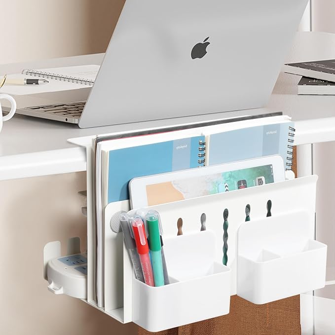 MAXECHO Desk Side Storage, Under Desk Laptop Mount, Table Side Hanging File Organizer, No Drill Clamp On Cable Management Tray, Laptop Holder with Magnetic Pen Holder for Office and Home, Load 22 Lbs - Image 7