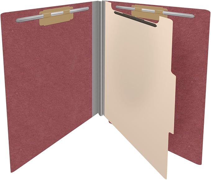 Pressboard Classification Folders, Full Cut End Tab, Letter Size, 1 Divider, Dark Red (Box of 10) - Image 4