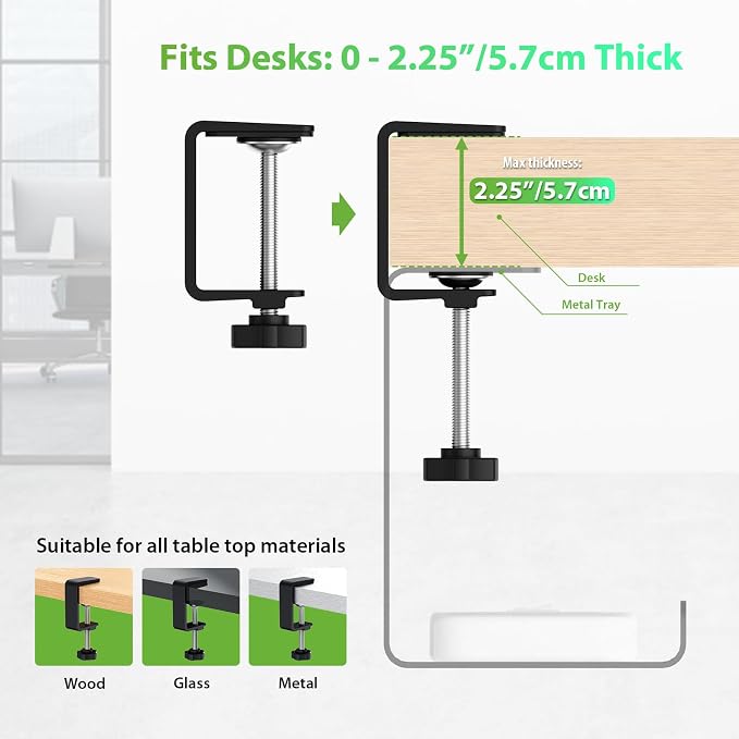 KEEGH 16 in Under Desk Cable Management Tray, Capacity Cable Tary, 3 Pack | No Drill Clamp Mount, Heavy Metal, Cord Management Tray for Home Office, Gaming Desk, Standing Desk, Black - Image 7