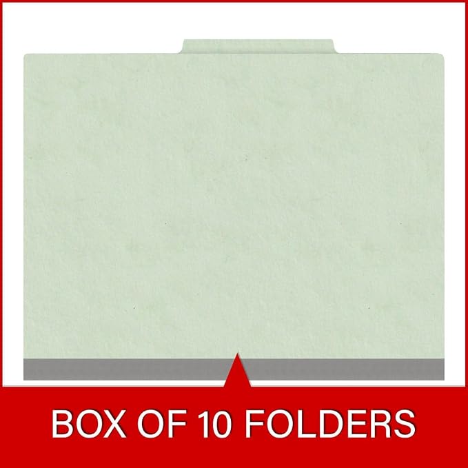 25 Pt. Pressboard Classification Folders, 2/5 Cut ROC Top Tab, Letter Size, 1 Pocket Divider, Pale Green (Box of 10) - Image 6