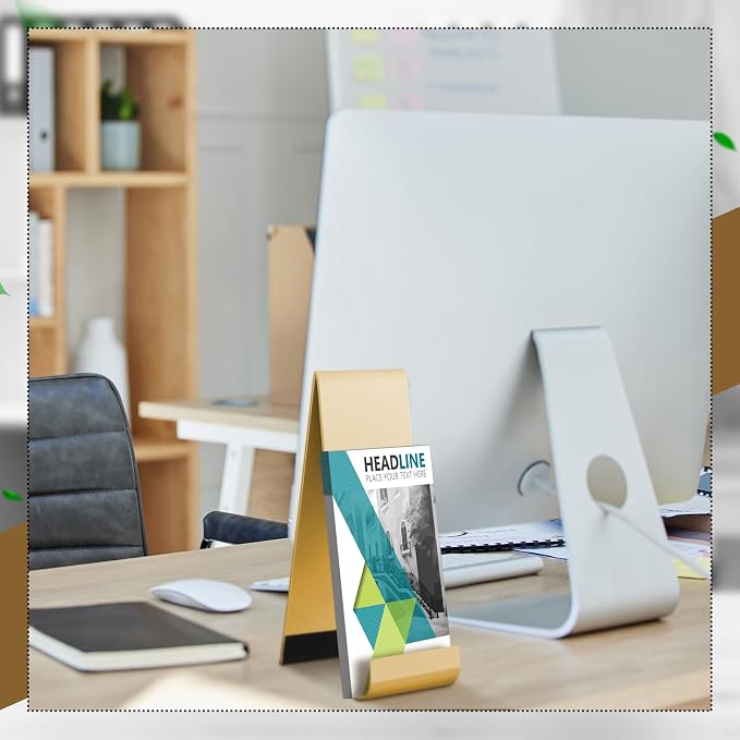 Yaocom 4 Pcs Metal Fancy Brochure Holder Display Flyer Brochure Holder Stand Table Vertical Countertop Literature Organizer for Booklets Pamphlet Magazine Menu Journals(Gold) - Image 6