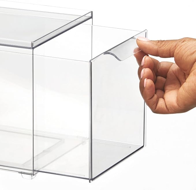 mDesign Plastic Bathroom Organizer Bin w/Pull Out Drawer - Slim Stackable Storage Container for Bathroom Accessories - Perfect for Organizing Bathroom Cabinet - Lumiere Collection - 2 Pack - Clear - Image 6