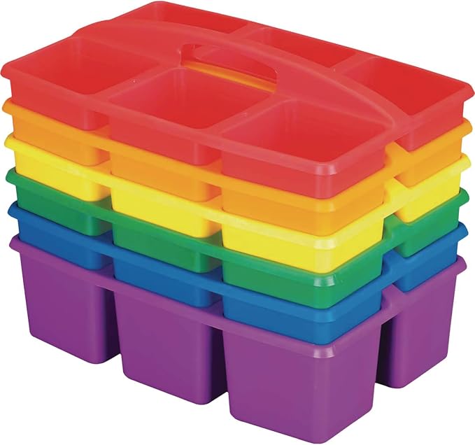 Really Good Stuff Six-Equal-Compartment Caddies, 6-Pack | Classroom Table Caddies, Assorted Colors Portable Plastic Storage Classroom Caddy f by ReallyGoodStuff