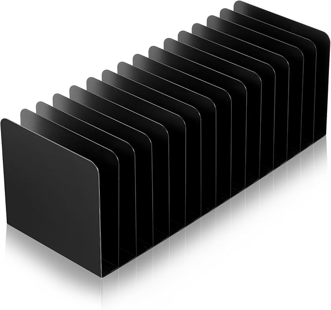 Suzile Metal Desktop File Organizer, 15 Compartments, Vertical File Sorter, Black, 5.79 W x 15.75 L x 5.41 H, Office, Reception Areas, Workspace by Suzile