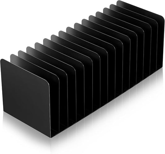Suzile Metal Desktop File Organizer, 15 Compartments, Vertical File Sorter, Black, 5.79 W x 15.75 L x 5.41 H, Office, Reception Areas, Workspace by Suzile
