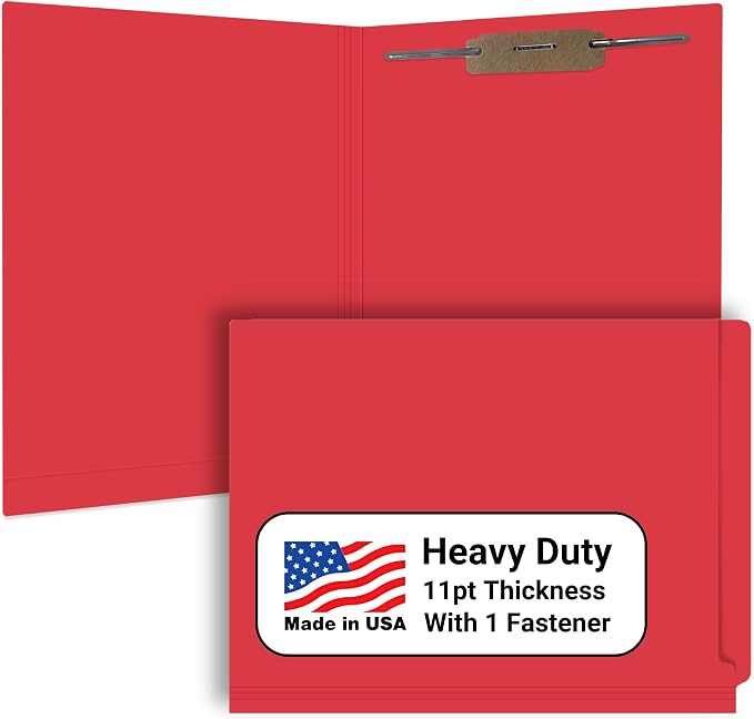 Red File Folders, USA Made, Doctor Stuff, One 2" Bonded Fastener Top Right Position 1, Durable 11pt, Reinforced End Tab File Folders with Prong, Medical Chart, Patient Chart, 50/Box by DoctorStuff