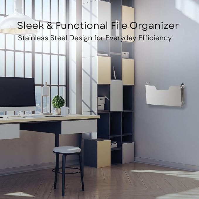 DR POCKET RACK Wall Mount Pocket Wall File Organizer, Single Pocket Letter Size, Stainless Steel, 14 x 2.5 x 7.5 inches - Image 4