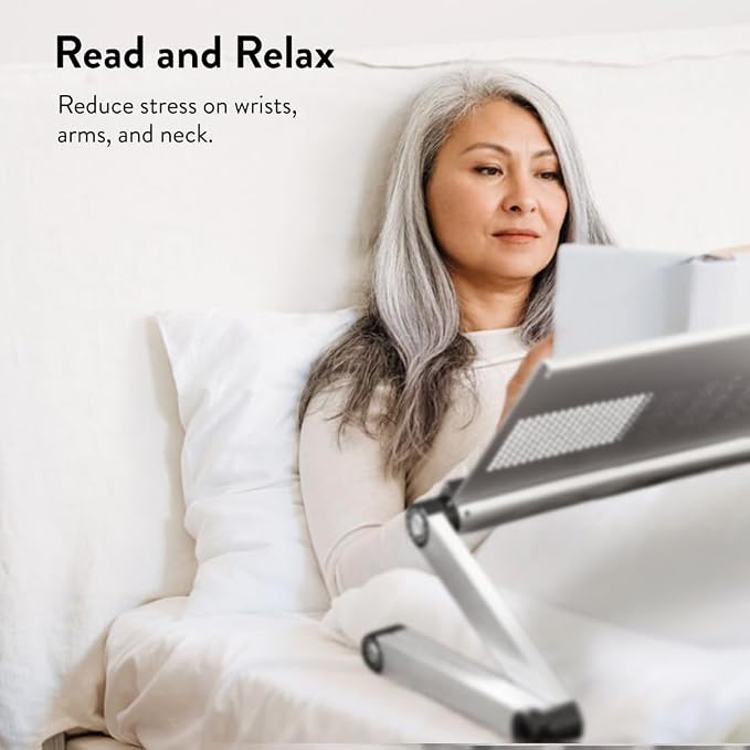 Uncaged Ergonomics Adjustable Book Holder, Tablet & Laptop Stand, Aluminum Portable Reading Stand for Textbooks & Cookbooks, Recipe Holder for Kitchen Counter, Silver - Image 5
