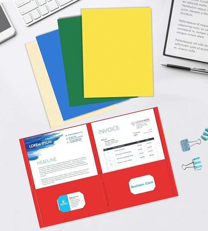 Two Pocket Folder, HERKKA 125 Pack 2 Pocket Folders with Business Card Slot, Letter Size Paper Folders Designed for Office and Classroom Use, Assorted 5 Colors - Image 7