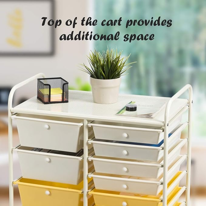 Giantex 15-Drawer Organizer Cart Office School Storage Cart Rolling Drawer Cart for Tools, Scrapbook, Paper (Yellow) - Image 5