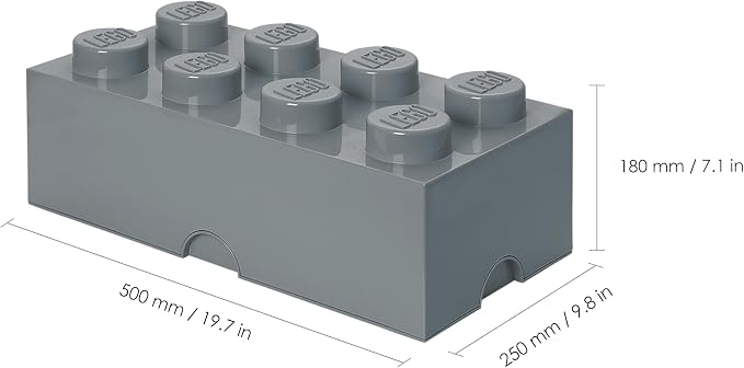 LEGO Storage Brick 8 12.1 L Storage Box with Lid DARK STONE GREY | LEGO Brick Storage Box Stackable Organizer Toy, Desk & Shelf Storage 12.1 L Capacity Brick Size 8 - Image 3
