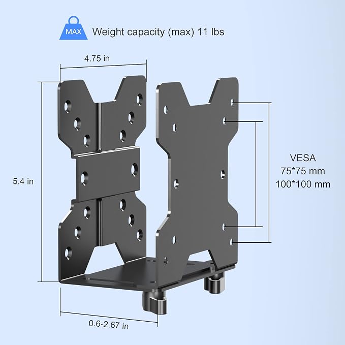 Pholiten Adjustable Thin Client Mini PC Mount Bracket,CPU VESA Under Desk and Monitor Arm Computer Holder | CPU VESA Under Desk and Monitor Arm, Computer Holder - Image 2
