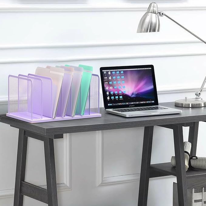 Kuntine.B 7-Section Upright Desk File Organizer Purple 1 Pack | Vertical, Mesh, Metal, Assembly, Stability, Sturdiness, Organization, Standing - Image 6