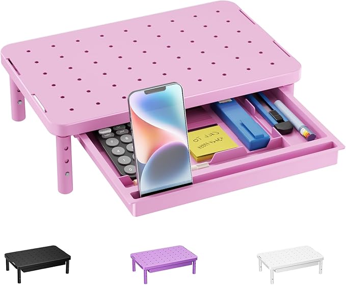 WALI Computer Monitor Stand with Storage, Monitor Riser 3 Height Adjustable | Laptop Riser with Airflow Vents, Desk Organizer for Computer, Printer, Notebook (PTT002-P), 1 Pack, Pink by WALI