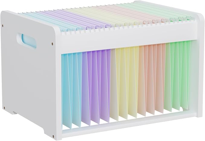 Bamboo Hanging File Organizer, Desk File Box, Open Top, 1 Pack, White | Open-Top Access, 2 Hanging Folders Included, Letter & Legal Files, Sliding Rails, Reinforced Handles, Easy Assembly - Image 7