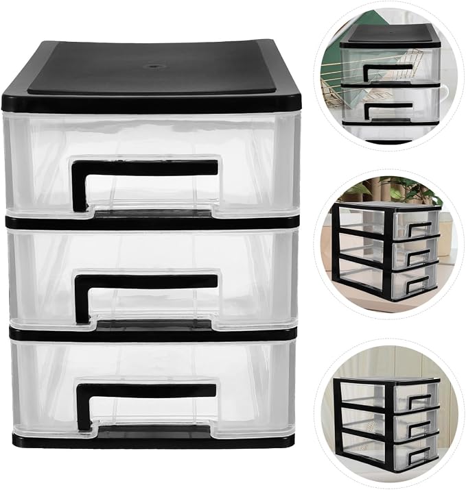 Angoily 3 Tier Plastic Drawer Type Closet, Plastic Home Office Storage Organizer, Makeup Organizer Storage Station Cube, Cosmetics Jewelry Storage Box for Home, Dorm, Office (8.46x5.90x5.12 Inch) - Image 6