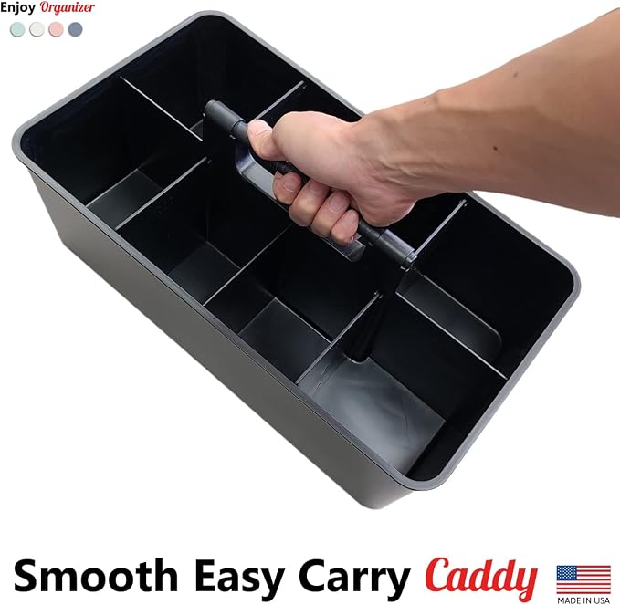 -Extra Large Big Portable Carry Caddy, Cleaning Basket, 8 Compartments Portable Basket with Handle Storage Organizer Stackable Made in USA (2 PACK, Black) - Image 7