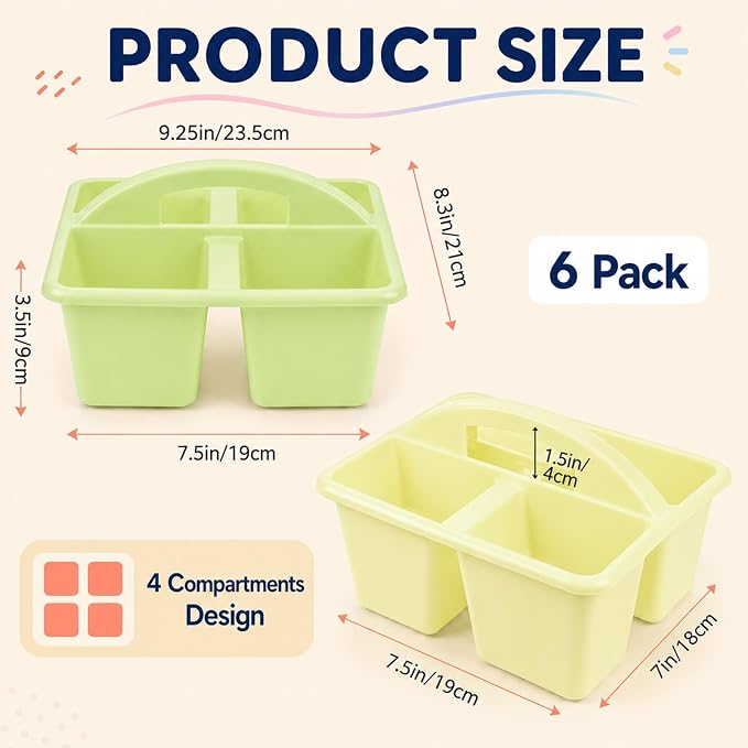 gisgfim 6 Pack Plastic Classroom Caddy with 4-Compartments Plastic Storage Caddies with Handle 4 Compartments Table Caddy Organizer Versatile Table Caddies for Classroom Office, Colorful - Image 2