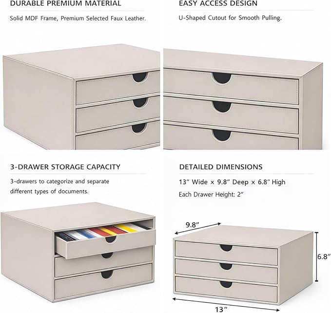 UnionBasic Document Organizer, 3-Drawer File Cabinet Document Storage Box, Office Desktop Filing Organizer, Feather Gray | Document Storage Box, Office Desktop Filing Organizer - Image 3