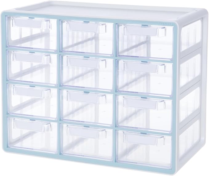 Blue Ginkgo 12-Drawer Storage Cabinet Organizer, Blue, Made in Korea | Stackable. Adjustable. Easy Visibility. by BLUEGINKGO