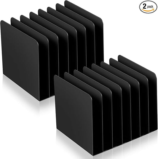 Suzile 2 Pcs Vertical Metal Desk File Organizer, 7 Compartments Desktop Document Sorter & Mail Holder for Office Home Classroom, Black by Suzile