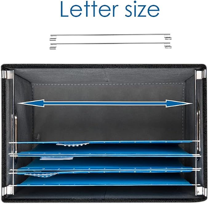 File Organizer Box - Set of 4 Collapsible Decorative Linen Filing Storage Hanging File Folders with Lids Office Cabinet Letter Size Black (14x9.3x10.8 inch) - Image 5