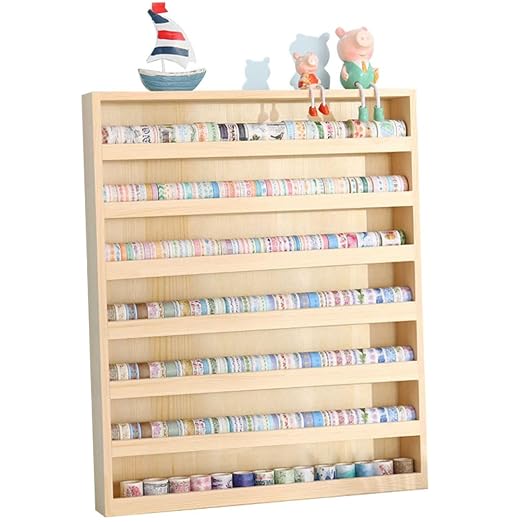 7 Layers Wood Washi Tape Box Organizer and Storage with Hanging Hook, Desktop Tape DIY Sticker Roll Holder, Divider Closet Container Holder for Sewing and Thread by JforSJizT