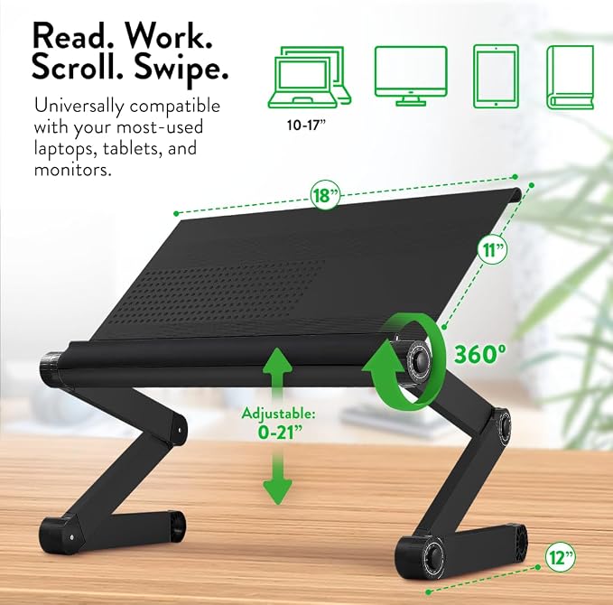 Uncaged Ergonomics Adjustable Book Holder, Tablet & Laptop Stand, Aluminum Portable Reading Stand for Textbooks & Cookbooks, Recipe Holder for Kitchen Counter, Black - Image 3