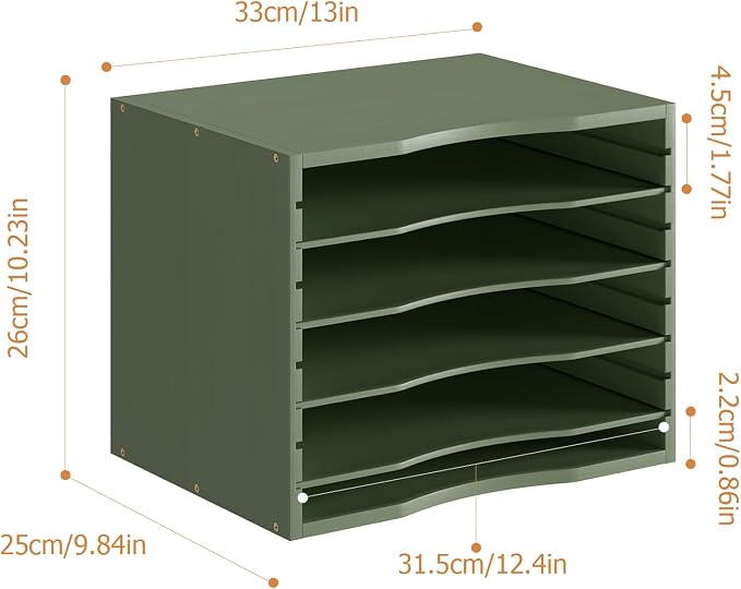 Bamjoy Bamboo 5 Tier Desktop Organizer, Paper Organizer Mail Sorter, File Holder Letter Document Storage with Adjustable Shelves for School Home Office, Forest Green - Image 3