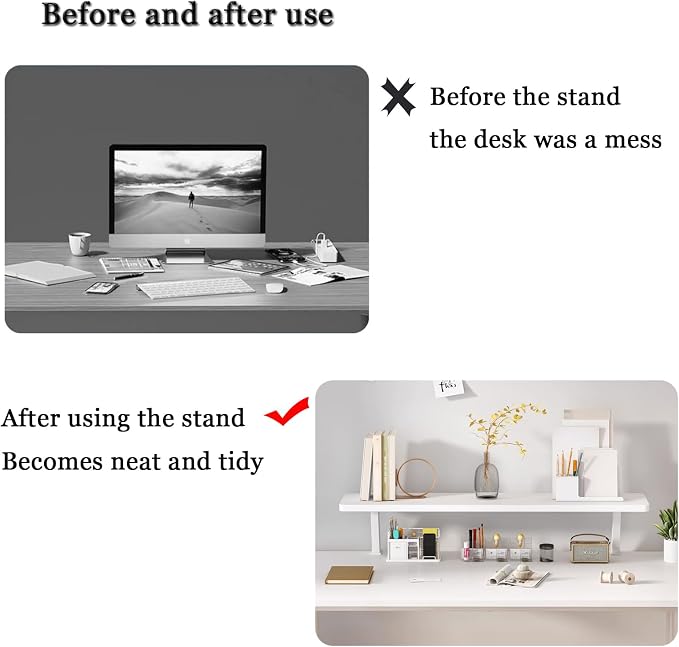 24x7.8 in Clamp on Desk Shelf, Adjustable Floating Desks Shelf Space Saving Desktop Extender Storage Organizer for Office, Dorm, Home Desk Organization, White - Image 7