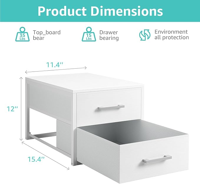BOLUO Stackable Storage Drawers Narrow Closet Organizers and Storage Fabric White 2 Drawer Dresser for Bedroom 2 Packs Modern - Image 3