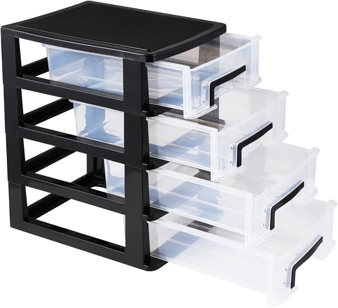Angoily 4 Drawer Desk Organizer, Plastic Home Office Storage Organizer, Makeup Organizer Storage Station Cube, Cosmetics Jewelry Storage Box, 4 Drawer for Bathroom, Desk, Office (8.31x5.98x9.92 Inch) | Transparent Station Cube, Cosmetics Jewelry Storag... by Angoily