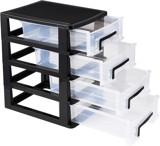 Angoily 4 Drawer Desk Organizer, Plastic Home Office Storage Organizer, Makeup Organizer Storage Station Cube, Cosmetics Jewelry Storage Box, 4 Drawer for Bathroom, Desk, Office (8.31x5.98x9.92 Inch) | Transparent Station Cube, Cosmetics Jewelry Storag... by Angoily