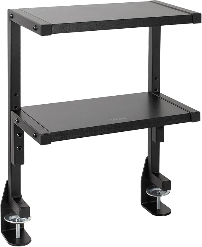 VIVO Clamp-on 13 inch Above or Below Desk 2-Tier Shelving Unit for Table Accessories, Gaming Devices, and More, Storage Tray, Desktop Organizer, Black, STAND-SHELF2C | Above or Below Desk, 2 Level Shelving Unit for Table Accessories, Gaming Devices, an... by Unknown