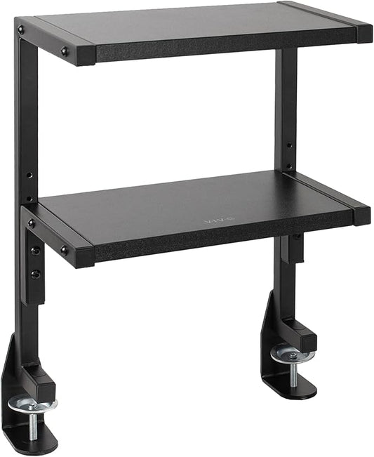 VIVO Clamp-on 13 inch Above or Below Desk 2-Tier Shelving Unit for Table Accessories, Gaming Devices, and More, Storage Tray, Desktop Organizer, Black, STAND-SHELF2C | Above or Below Desk, 2 Level Shelving Unit for Table Accessories, Gaming Devices, an... by Unknown