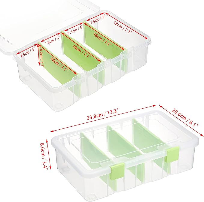 BTSKY Clear Plastic Dividing Storage Box with 4 Compartments Sewing Box | 13.3x8.1x3.4 Inches Adjustable Storage Bin with Lid Plastic Craft Storage Container Multipurpose Art Supply Organizer Green - Image 3