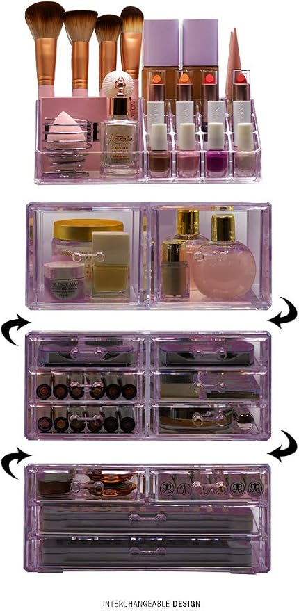 Sorbus Large Makeup Organizer - Clear Stackable Jewelry & Makeup Organizer For Vanity, Bathroom Storage, Dresser - 12 Drawers Cosmetic Beauty Organizers and Storage with Lipstick, Makeup Brush Holder - Image 3
