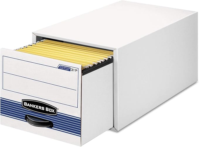 Bankers Box 6 Pack STOR Extra Space Saving Filing Cabinet, Stacks 5 High, Letter, White/Blue - Image 3