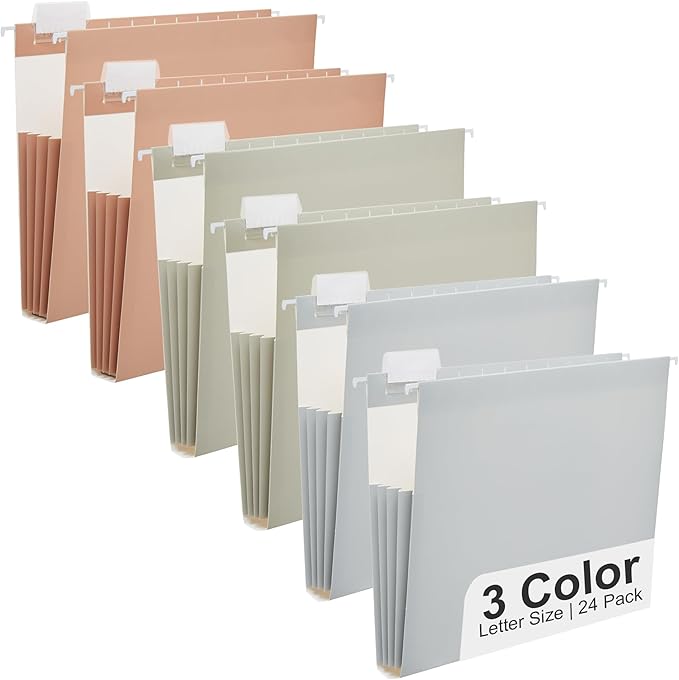 Y YOMA Letter Size - 24 Pack Extra Capacity Hanging File Folders Accordion Decorative File Folder Cute Colored Hanging Folder Organizer for Office Home with 1/5-Cut Adjustable Tabs, Natural Color by YYOMA